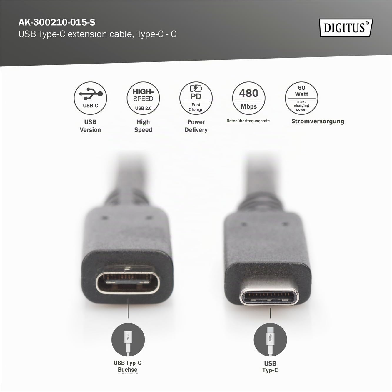 digitus-usb-2-0-verl-ngerungskabel-1-5m-usb-c-stecker-zu-buchse-60w image 2