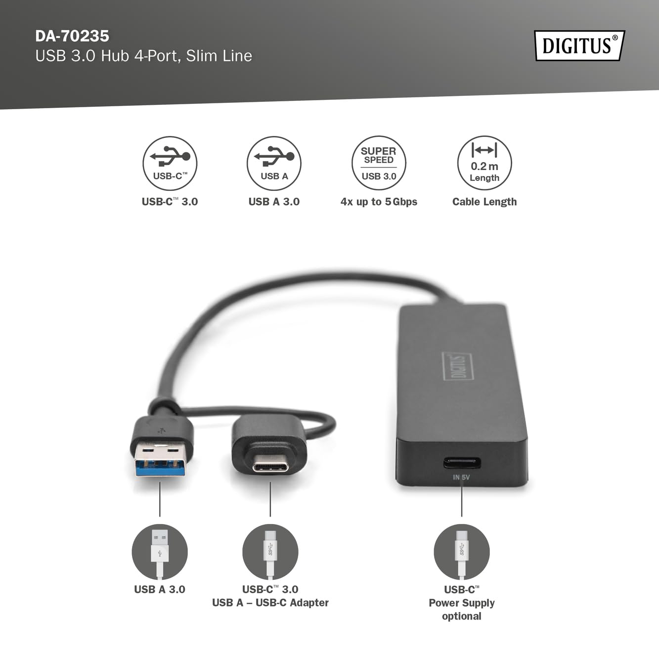 digitus-usb-hub-4-port-usb-3-2-gen1-0-2m-kabel-slim image 2