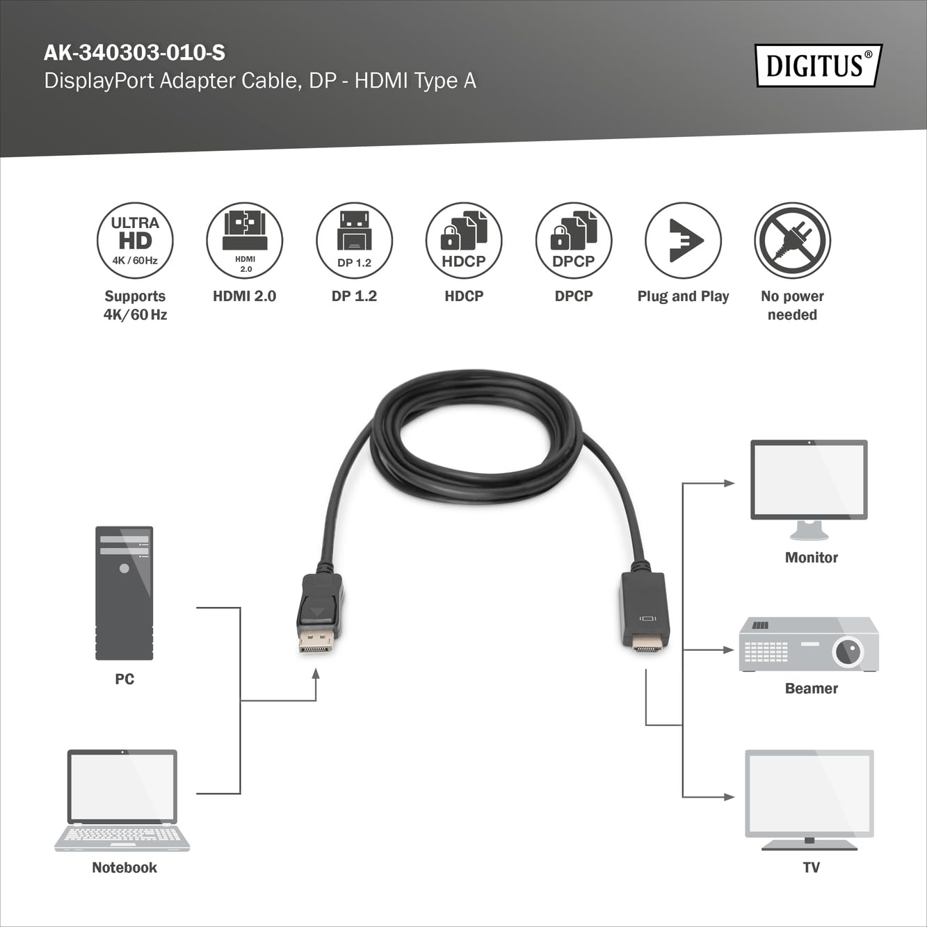 digitus-unique-displayport-adapterkabel-1m-dp-zu-hdmi-uhd-4k-60hz image 3