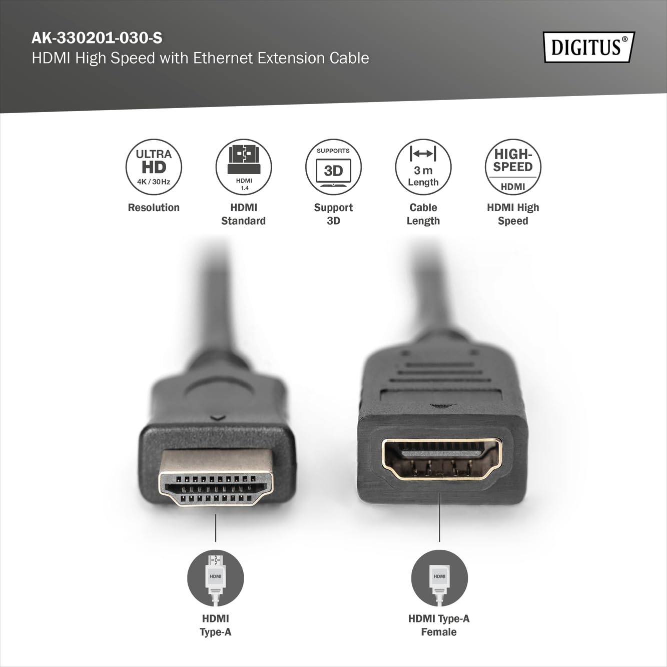 digitus-unique-hdmi-verl-ngerungskabel-3m-ultrahd-4k-60hz-hdmi-2-0 image 2