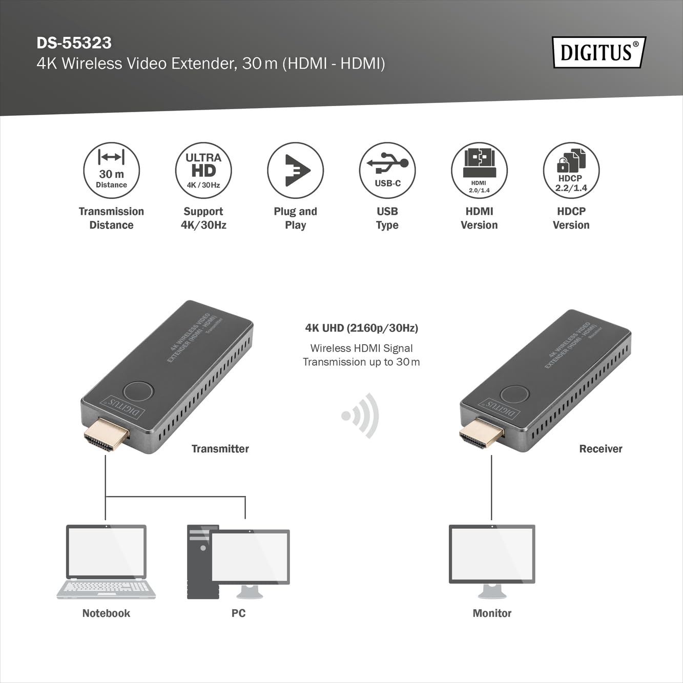 digitus-wireless-hdmi-extender-4k-30hz-30m-hdmi-hdmi image 5