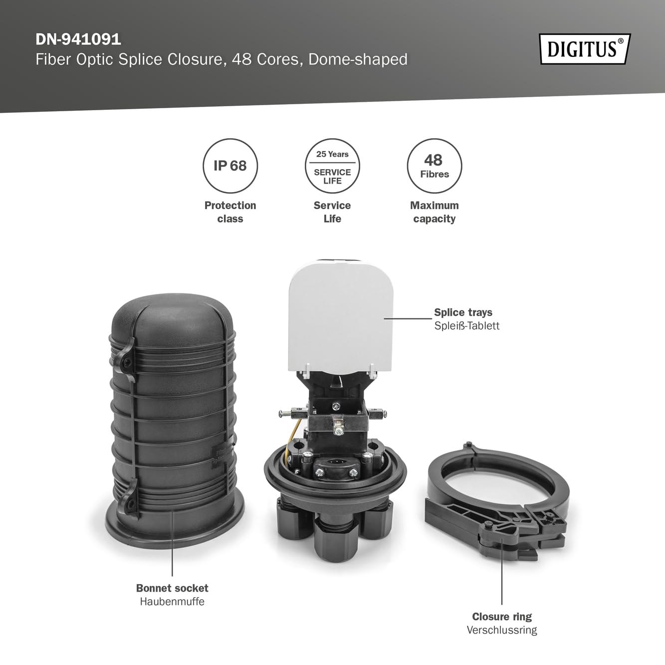 digitus-unique-lwl-splei-muffe-48-fasern-ip68-outdoor-schwarz image 2