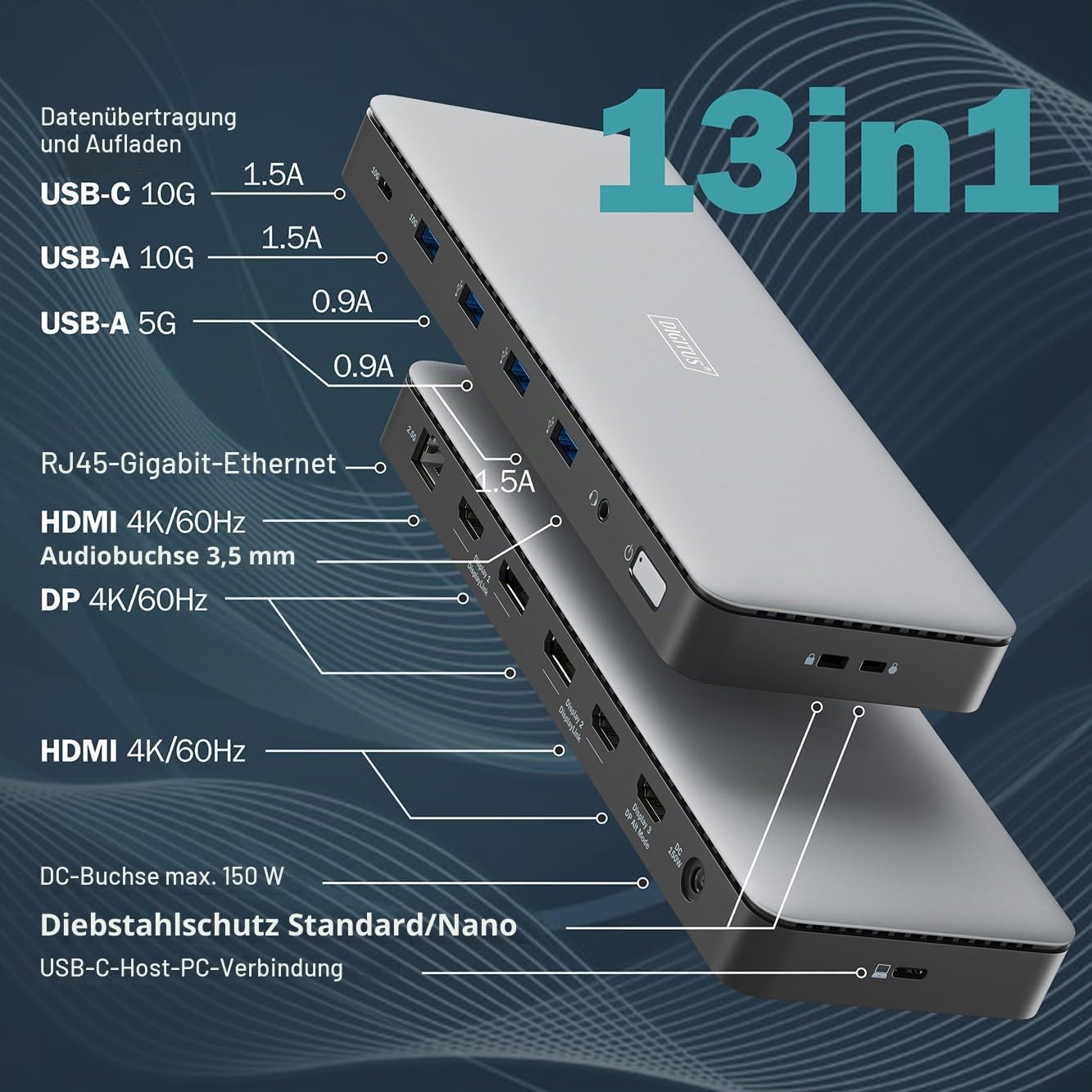 digitus-unique-usb-c-docking-station-13-port-4k-60hz-96w image 2