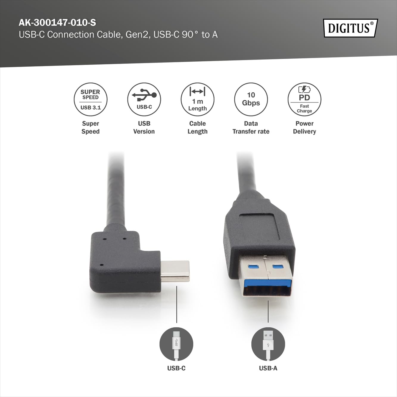digitus-usb-kabel-1-m-usb-a-zu-usb-c-90-10-gbit-s image 2