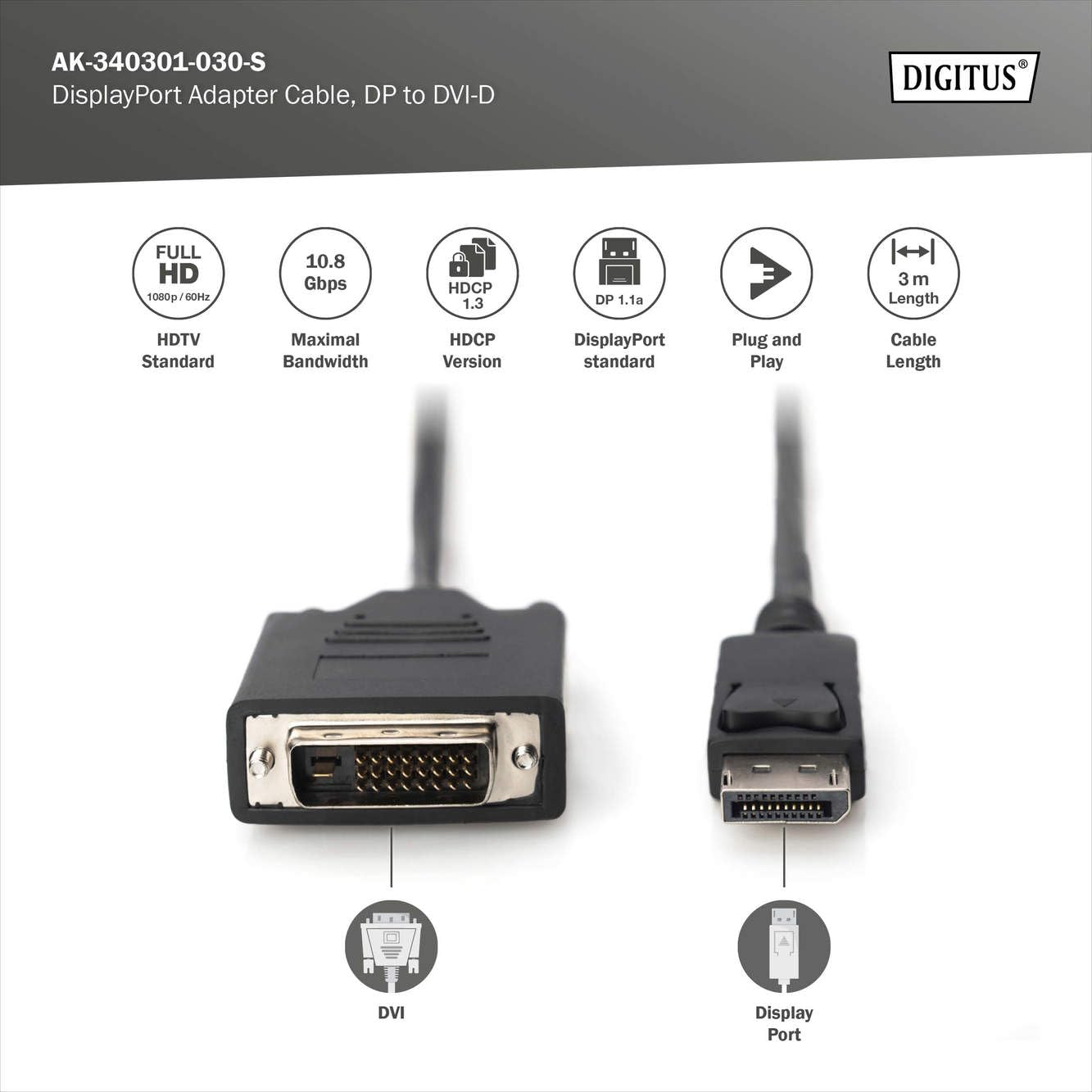 digitus-displayport-auf-dvi-d-adapterkabel-3-m-dvi-24-1-dual-link-full-hd-1080p- image 2