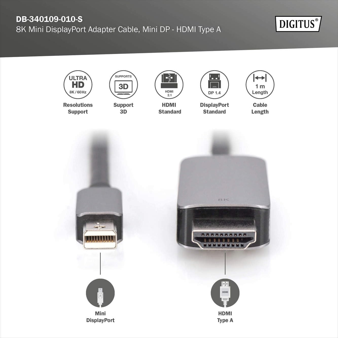 digitus-mini-displayport-zu-hdmi-adapterkabel-8k-60hz-1m-vergoldet-schwarz image 2