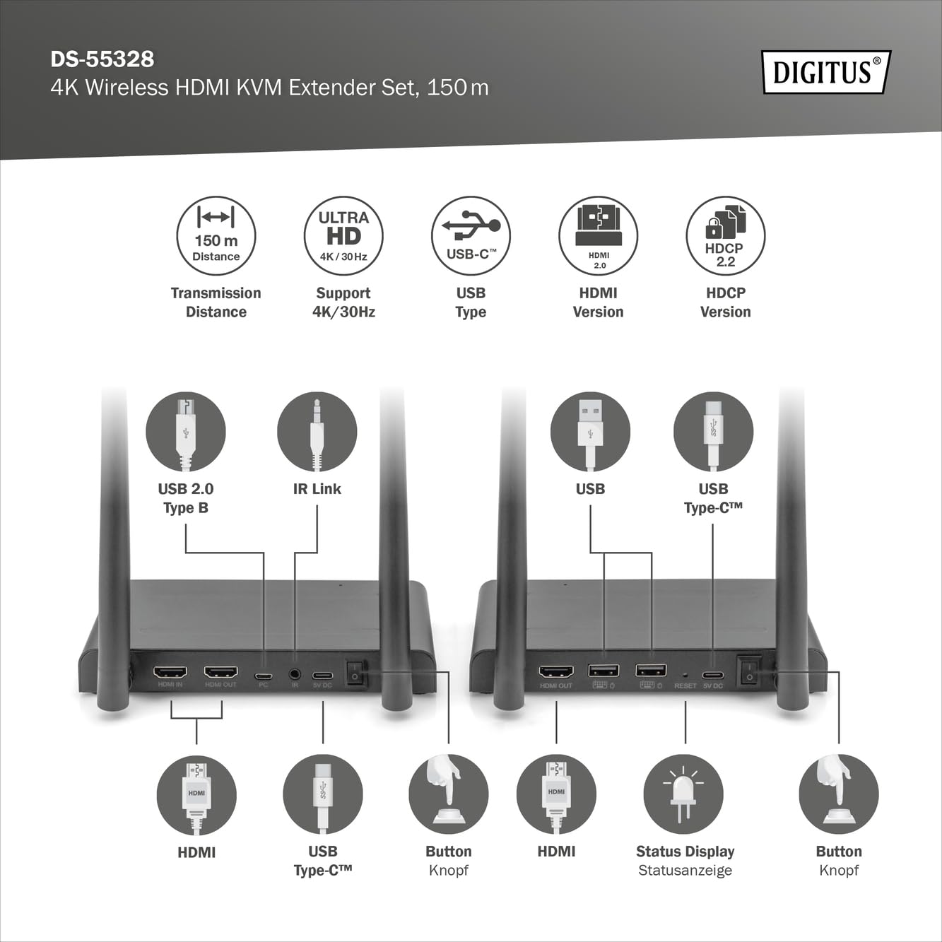 digitus-unique-wireless-hdmi-kvm-extender-splitter-1x4-uhd-4k-30-hz image 2