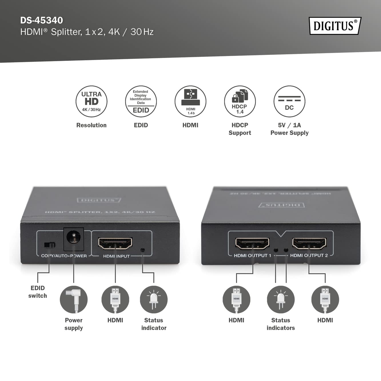 digitus-unique-ds-45340-hdmi-splitter-1x2-4k-30hz image 2