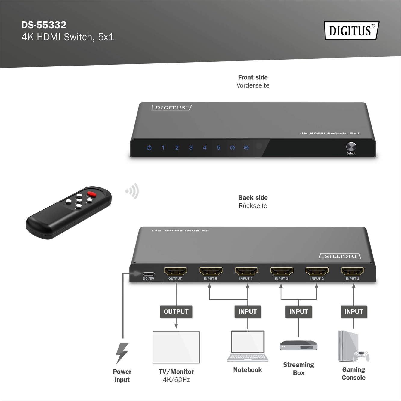 digitus-unique-hdmi-switch-5x1-4k-60hz-uhd-hdr-schwarz image 3