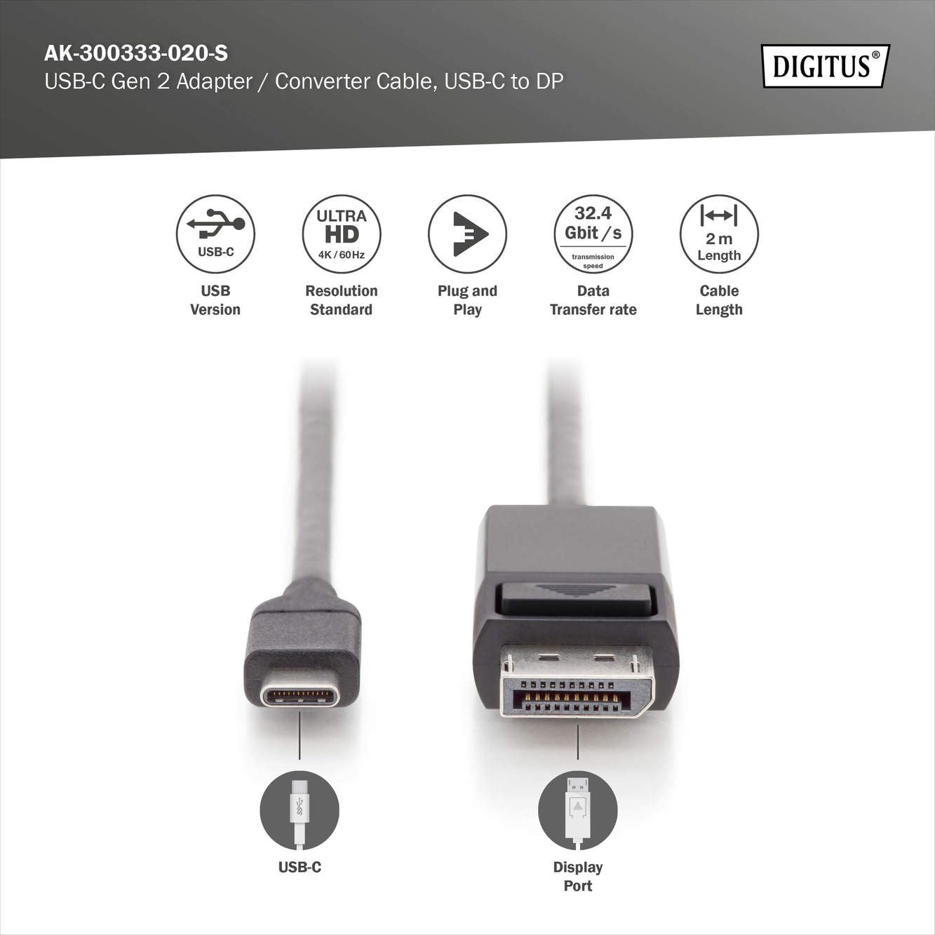 digitus-unique-usb-c-displayport-kabel-2-0m-schwarz-4k-60hz image 2