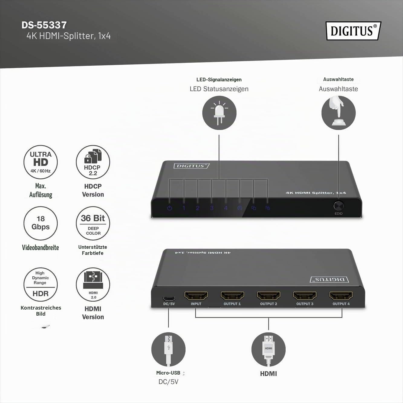 digitus-unique-hdmi-splitter-1x4-4k-60hz-verteiler image 2