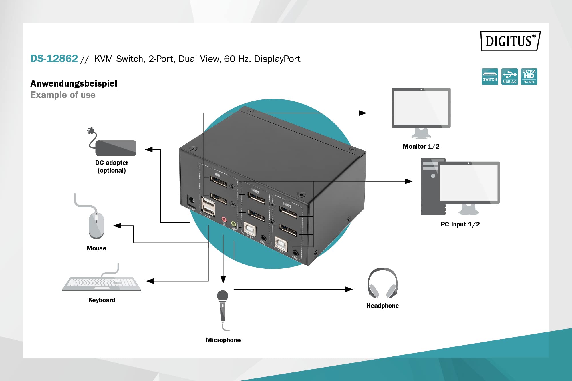 digitus-kvm-switch-2-port-4k-dp-dual-display-hot-key-f-r-2-pcs-2-monitore image 5