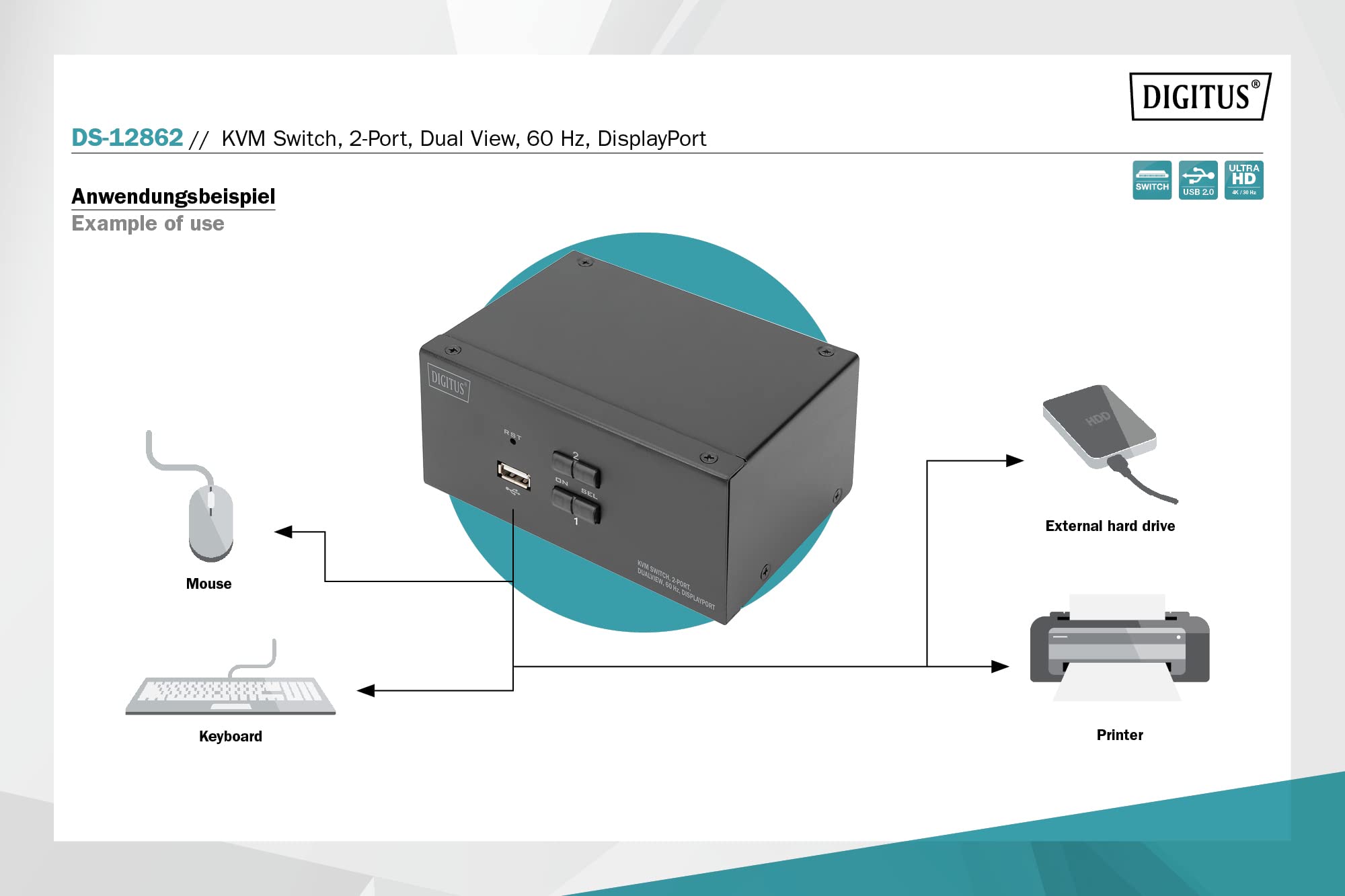 digitus-kvm-switch-2-port-4k-dp-dual-display-hot-key-f-r-2-pcs-2-monitore image 4