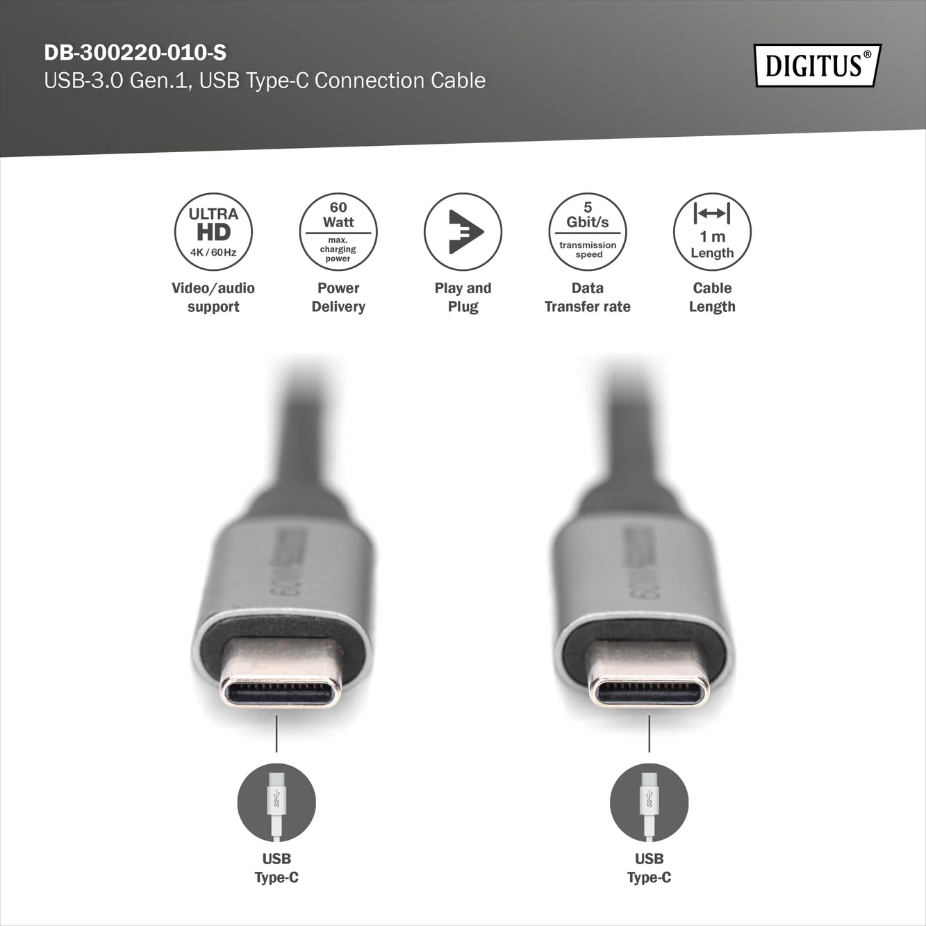 digitus-unique-usb-c-kabel-1m-60w-5gbit-s-4k image 2
