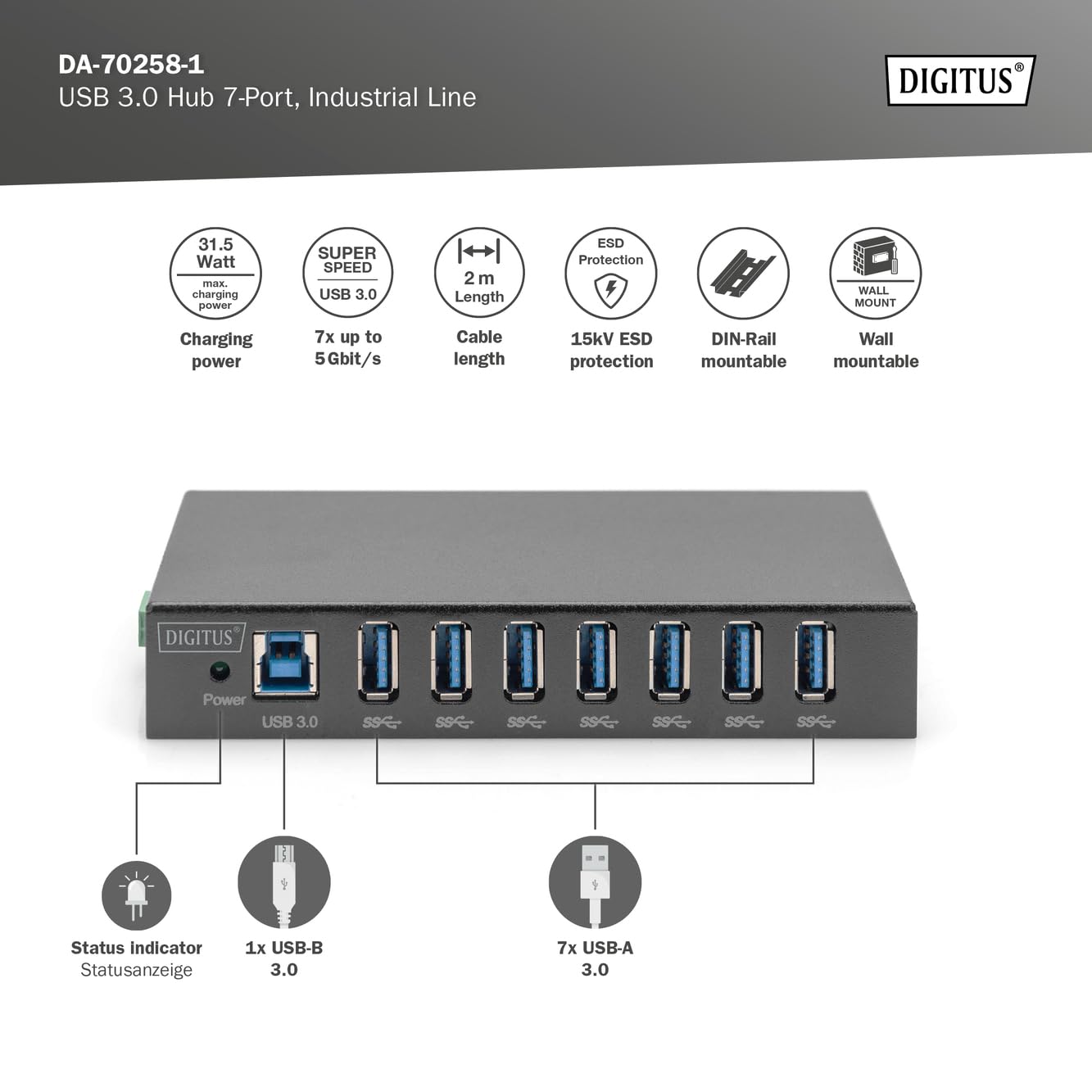 digitus-unique-industrial-usb-hub-7-port-usb-3-0-metall image 2