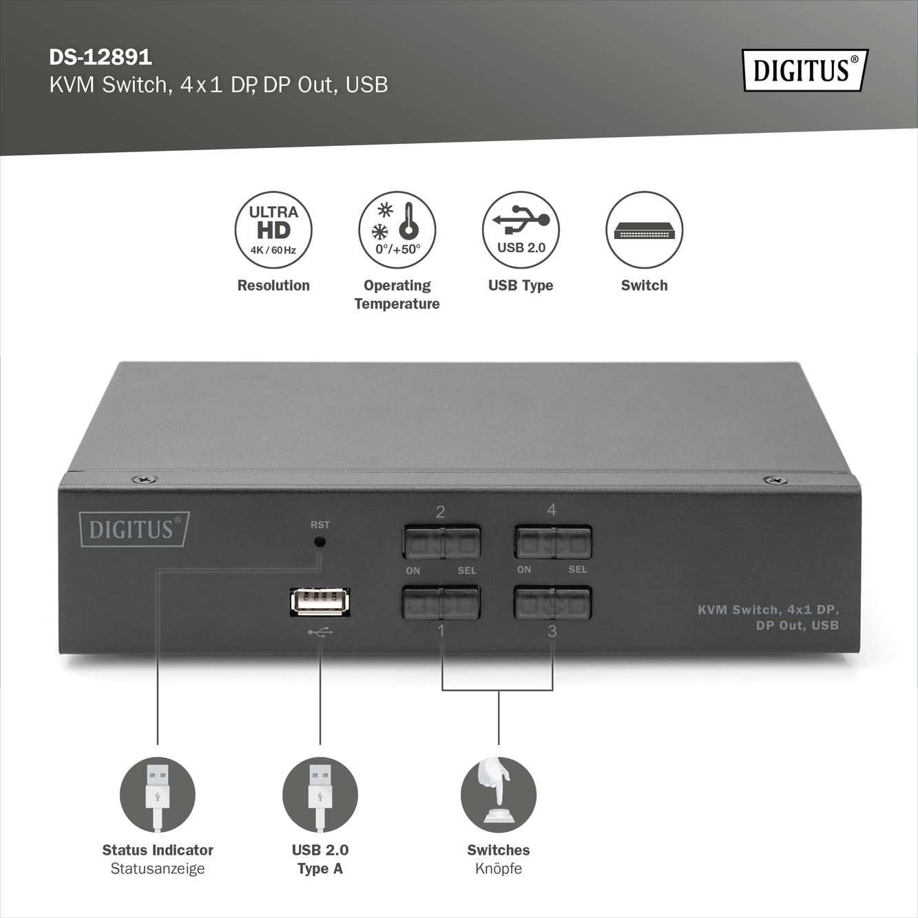 digitus-displayport-kvm-switch-4-port-4k-60hz-usb-audio image 2