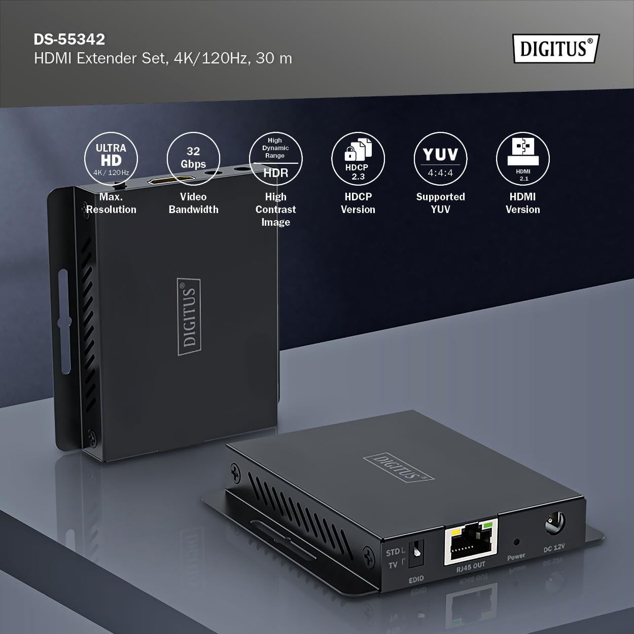 digitus-unique-hdmi-extender-30-m-ber-cat-6-uhd-4k-120-hz-4-4-4-schwarz image 2