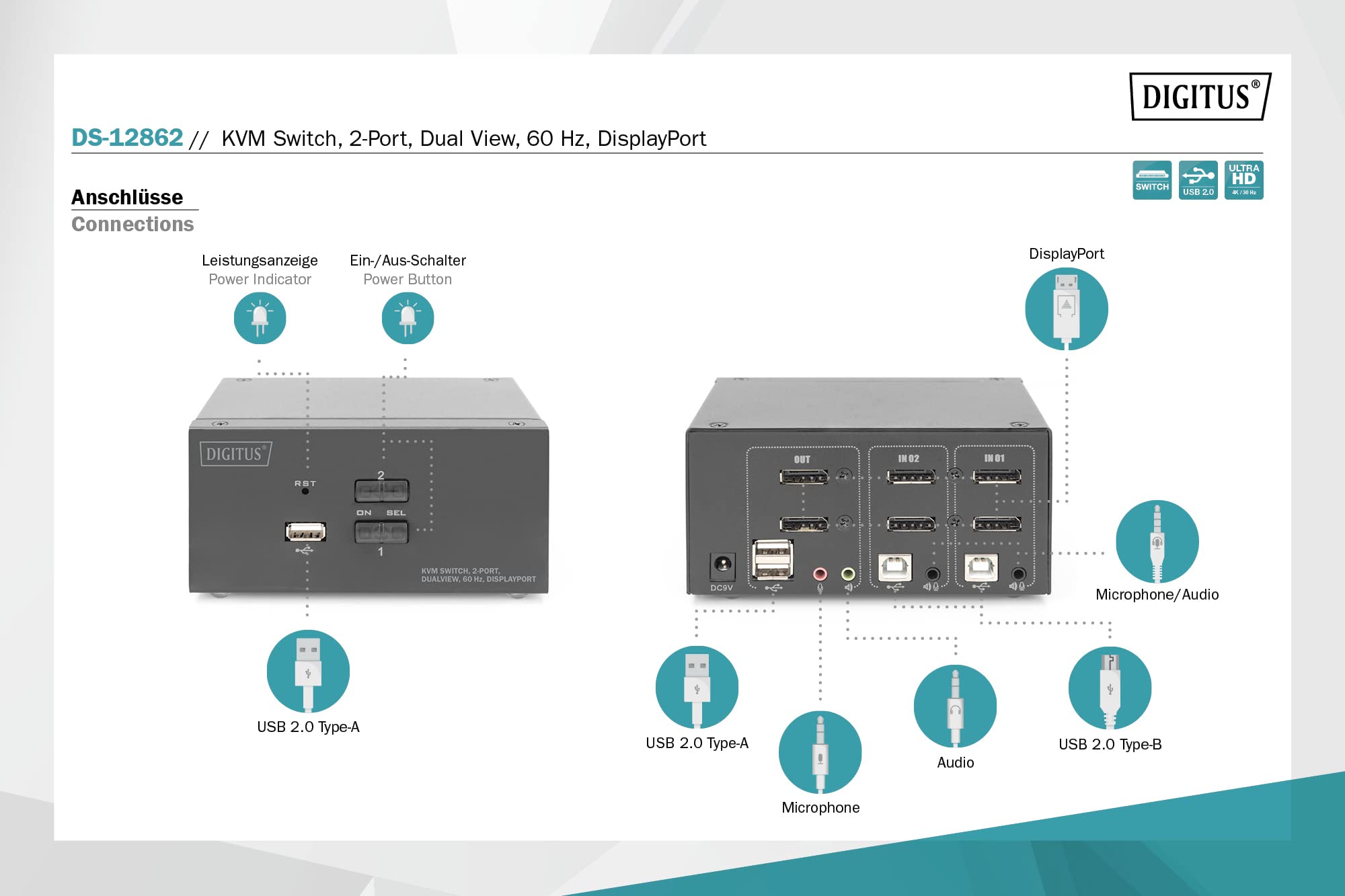 digitus-kvm-switch-2-port-4k-dp-dual-display-hot-key-f-r-2-pcs-2-monitore image 3