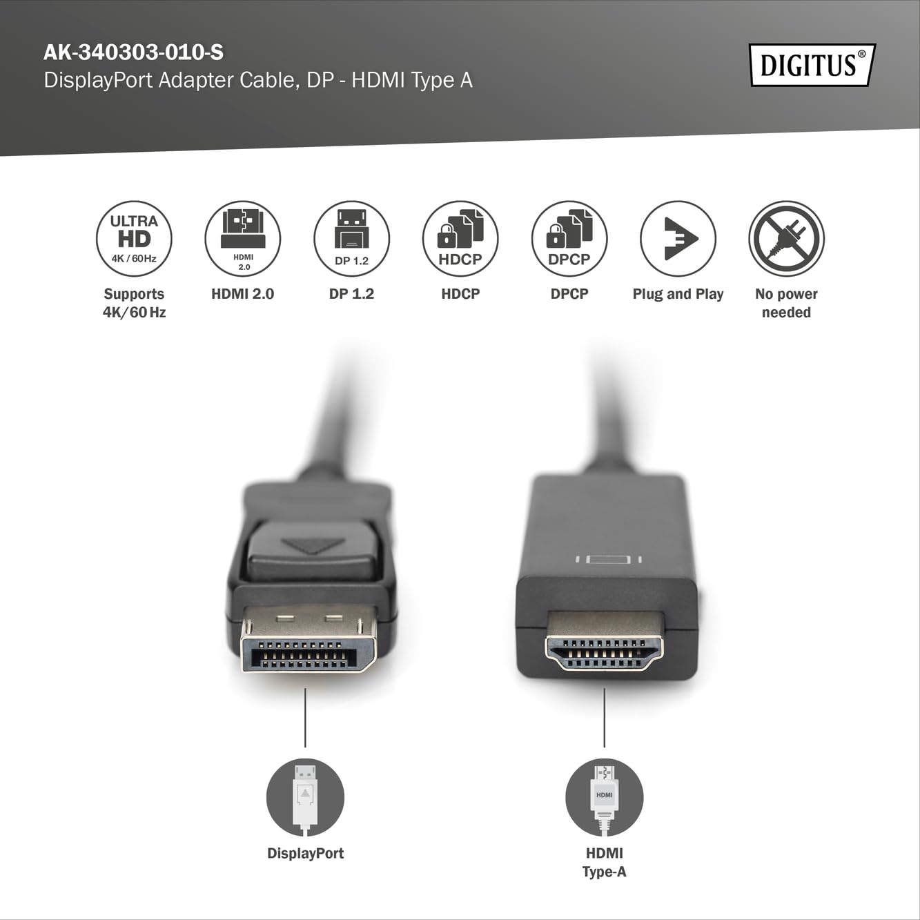 digitus-unique-displayport-adapterkabel-1m-dp-zu-hdmi-uhd-4k-60hz image 2