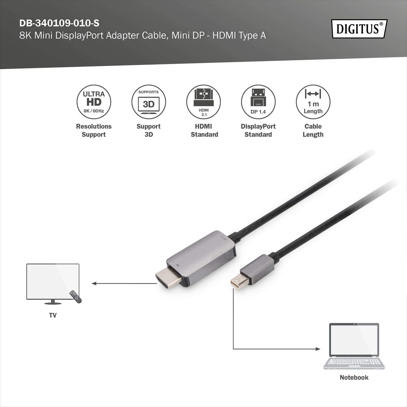 digitus-mini-displayport-zu-hdmi-adapterkabel-8k-60hz-1m-vergoldet-schwarz image 3