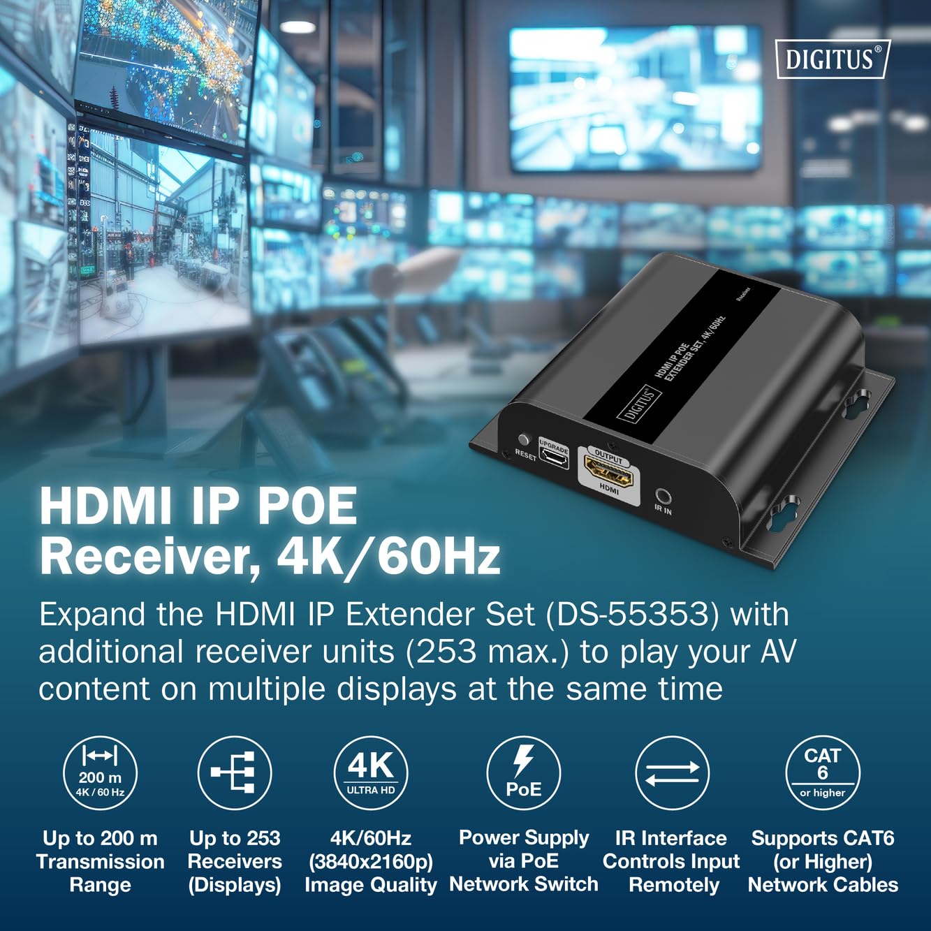 digitus-unique-hdmi-poe-ip-extender-receiver-f-r-ds-55353-uhd-4k-60hz-hdmi-2-0 image 2