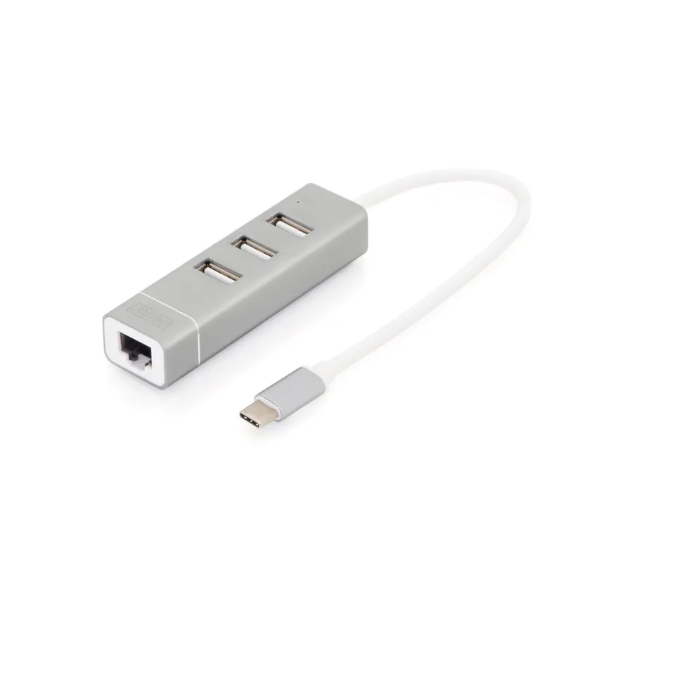 digitus-unique-usb-c-hub-3-port-lan-fast-ethernet-silber image 1