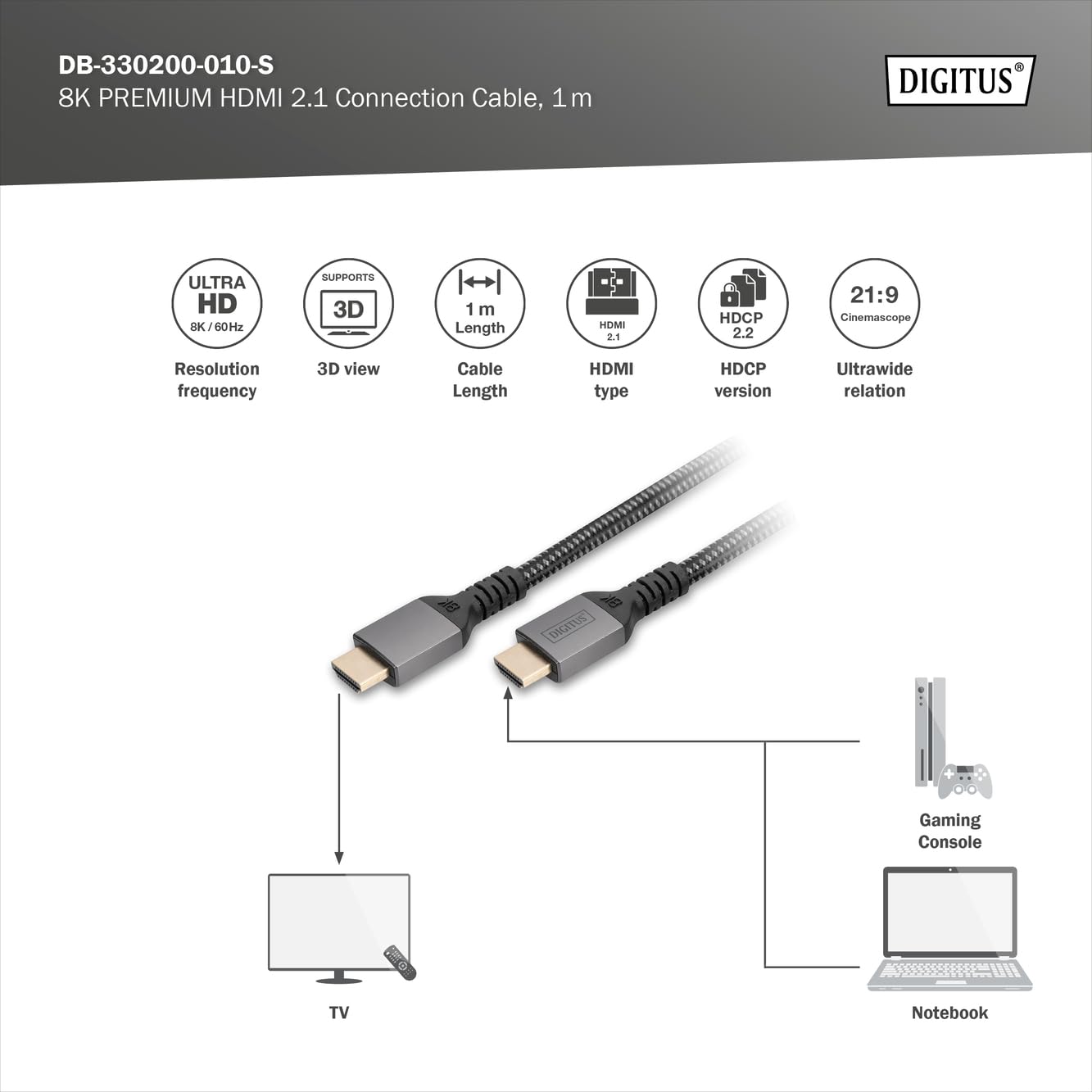 digitus-unique-hdmi-kabel-1-m-8k-60hz-hdmi-2-1 image 3