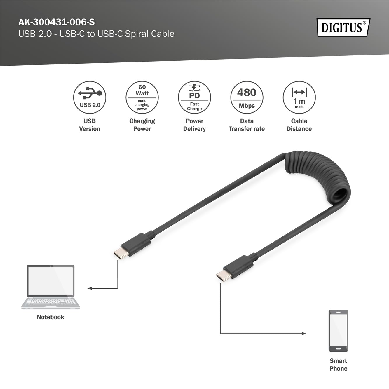 digitus-unique-usb-c-spiralkabel-c-zu-c-60w-1m image 2
