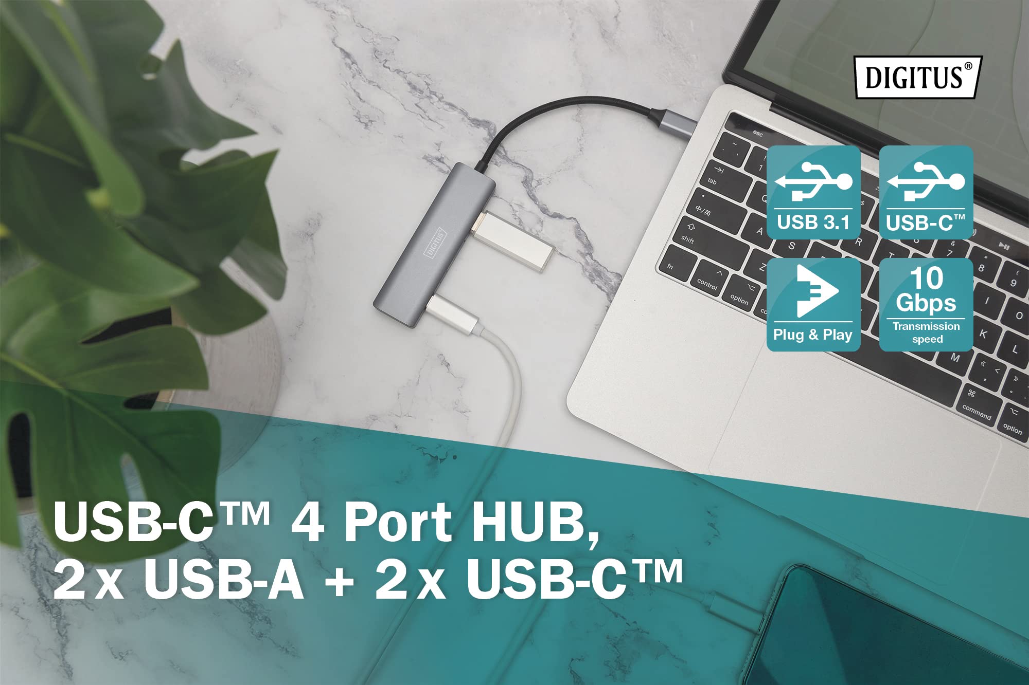 digitus-unique-da-70245-usb-hub-4-port-2x-usb-a-2x-usb-c-10-gbit-s-dunkelgrau image 4