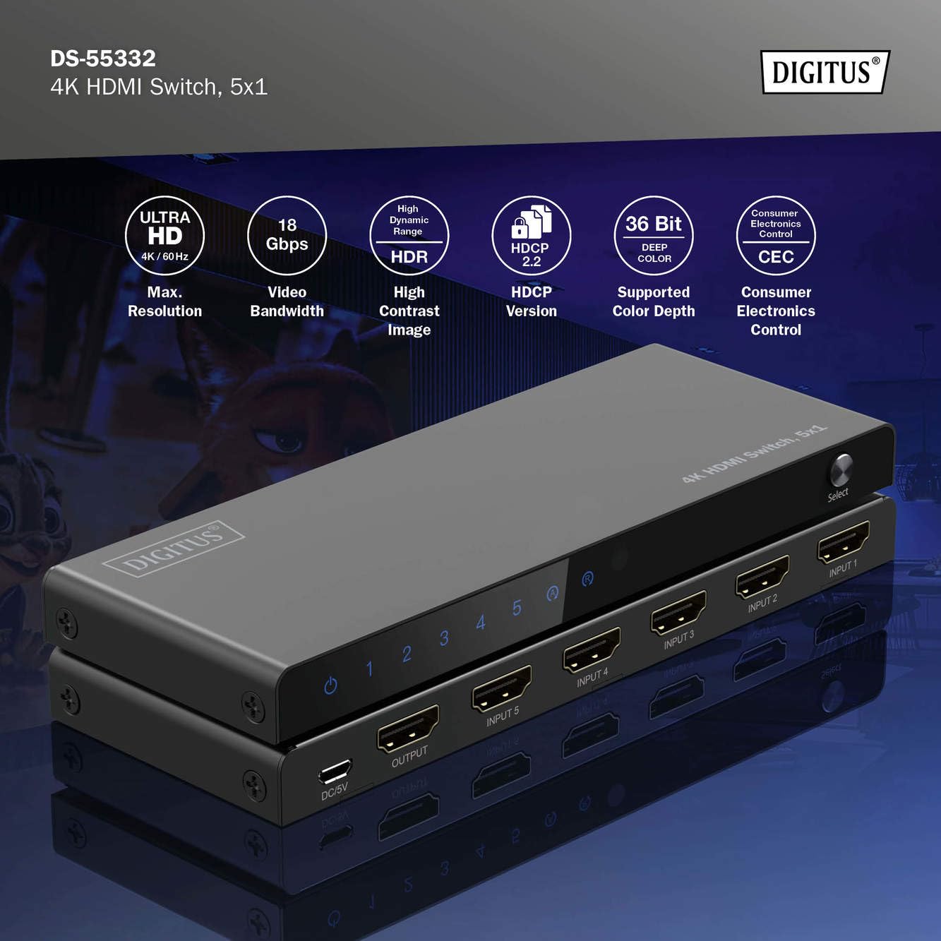 digitus-unique-hdmi-switch-5x1-4k-60hz-uhd-hdr-schwarz image 7