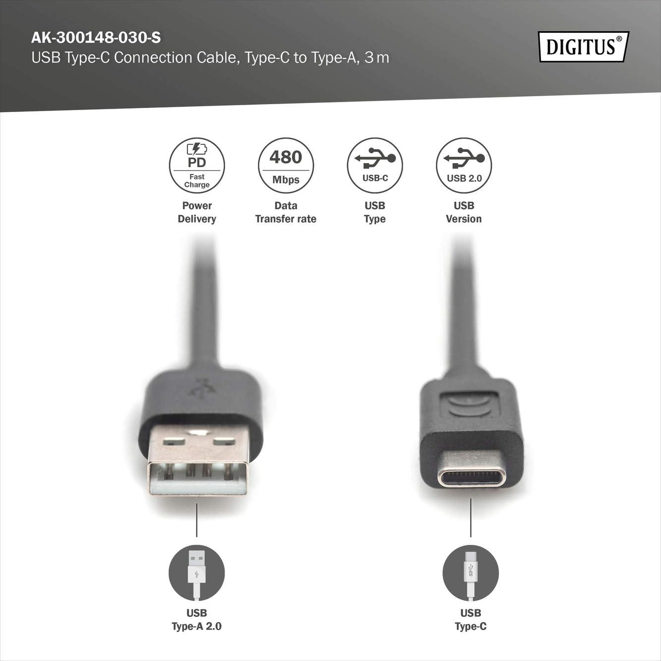 digitus-unique-usb-2-0-kabel-3m-usb-a-auf-typ-c-480-mbit-s image 2