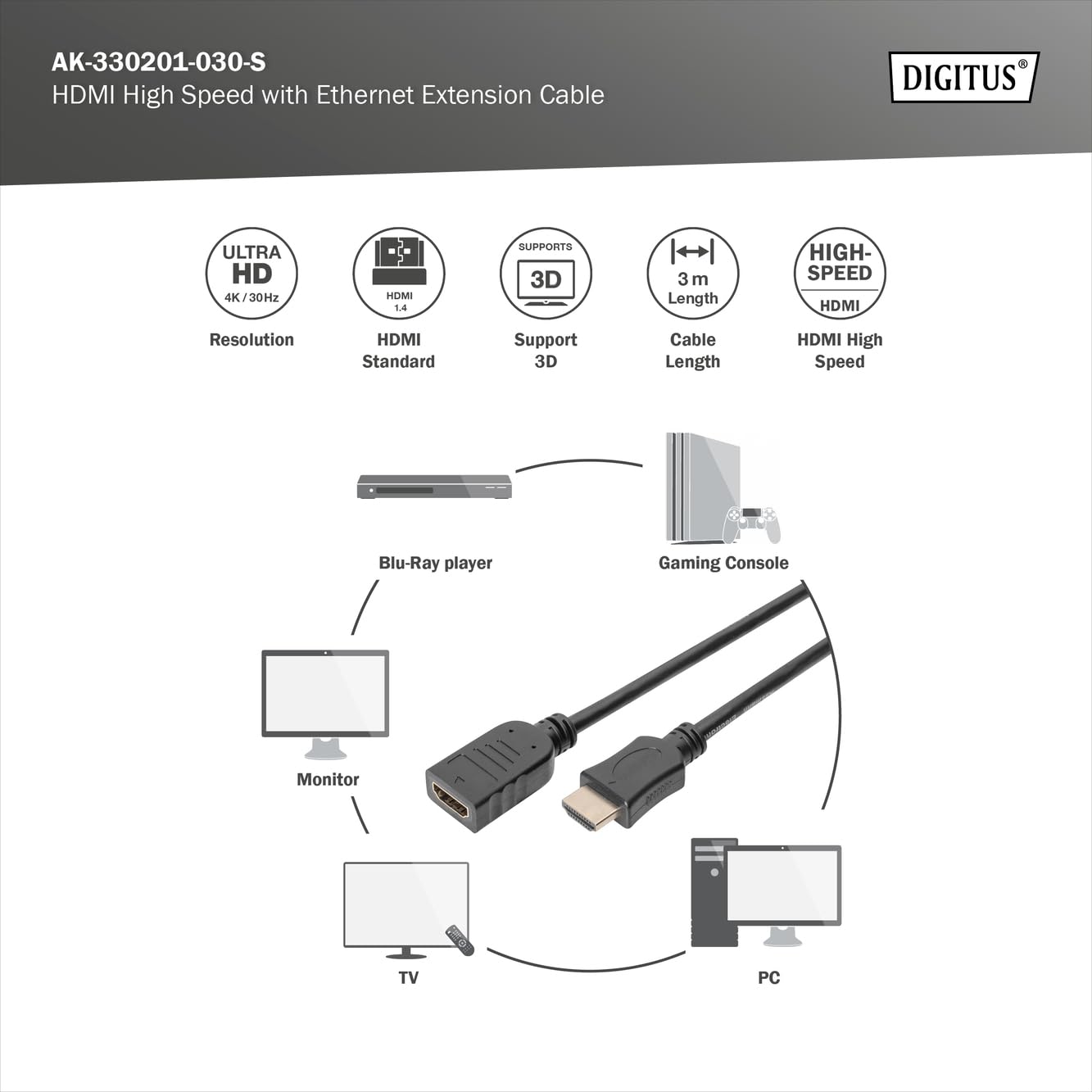 digitus-unique-hdmi-verl-ngerungskabel-3m-ultrahd-4k-60hz-hdmi-2-0 image 3