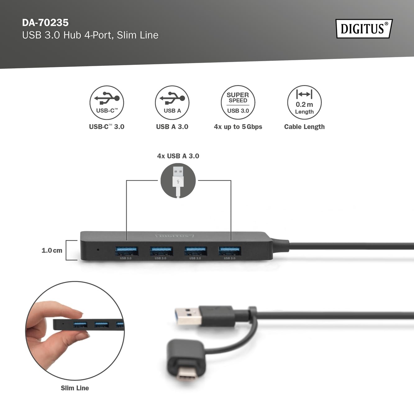 digitus-usb-hub-4-port-usb-3-2-gen1-0-2m-kabel-slim image 3