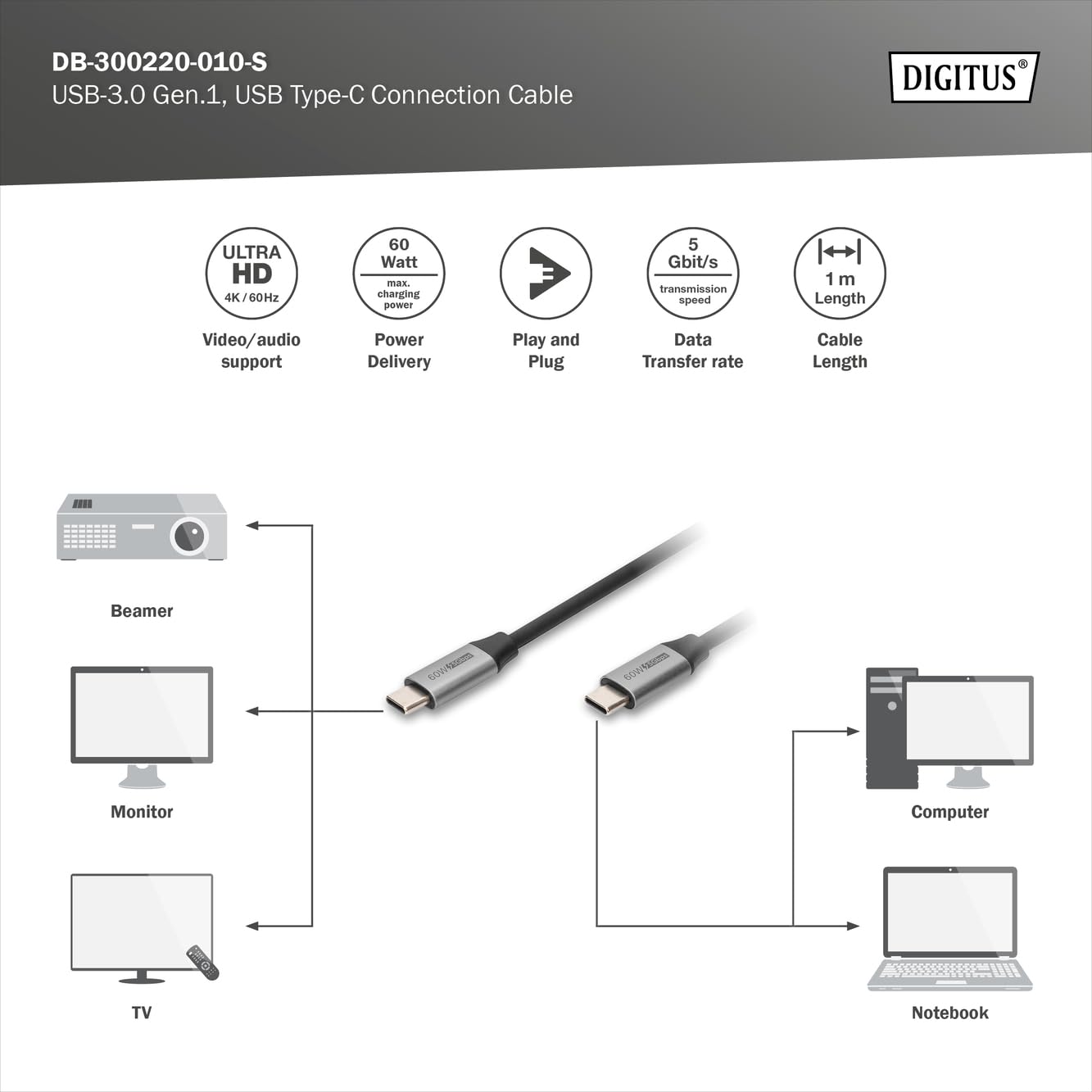 digitus-unique-usb-c-kabel-1m-60w-5gbit-s-4k image 3