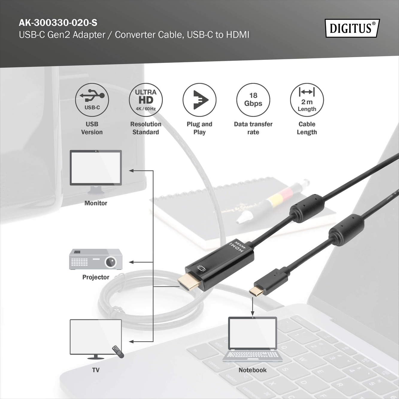 digitus-unique-usb-c-auf-hdmi-adapterkabel-2-0-m-4k-60hz-monitorkabel image 3