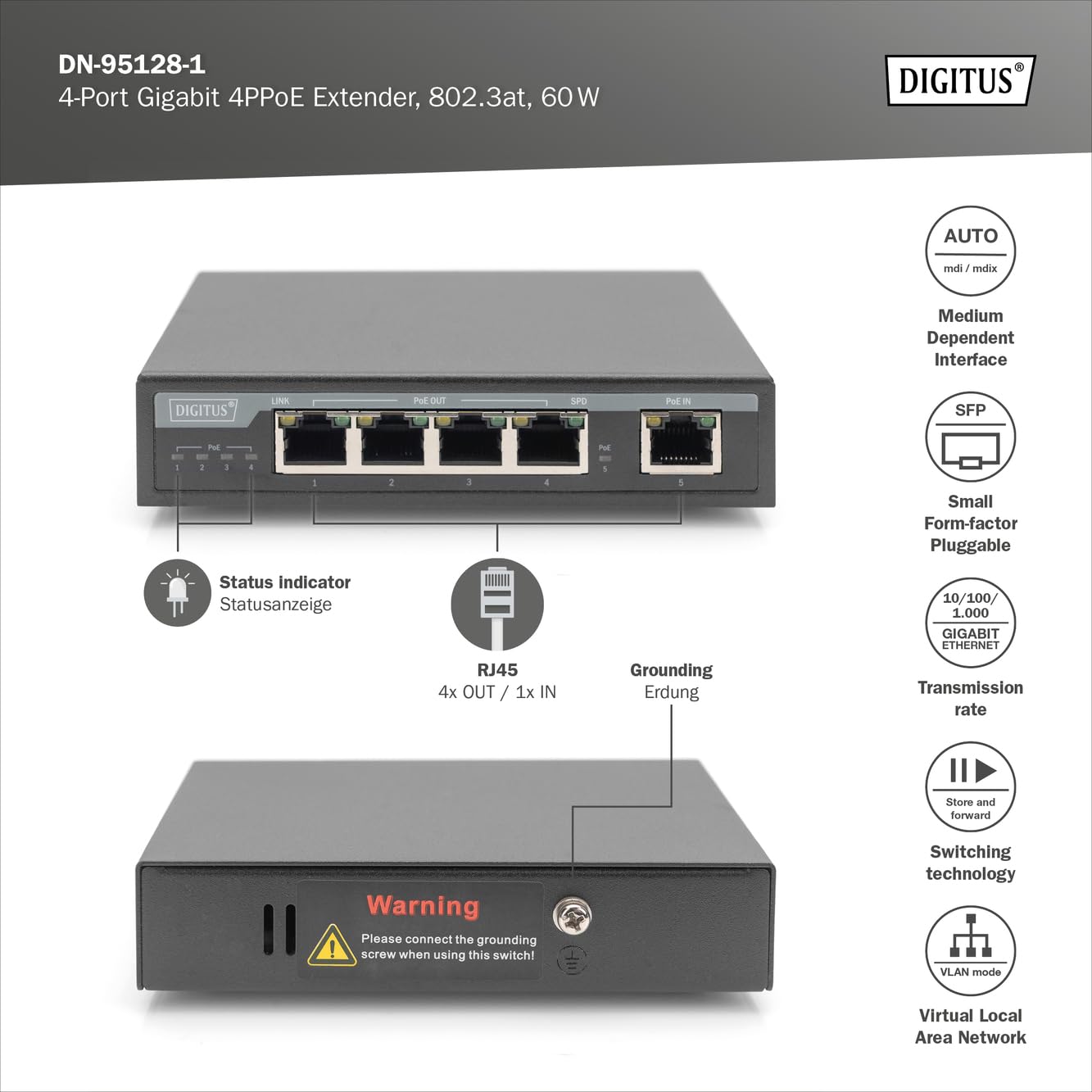 digitus-4-port-gigabit-poe-extender-60w-802-3at image 2