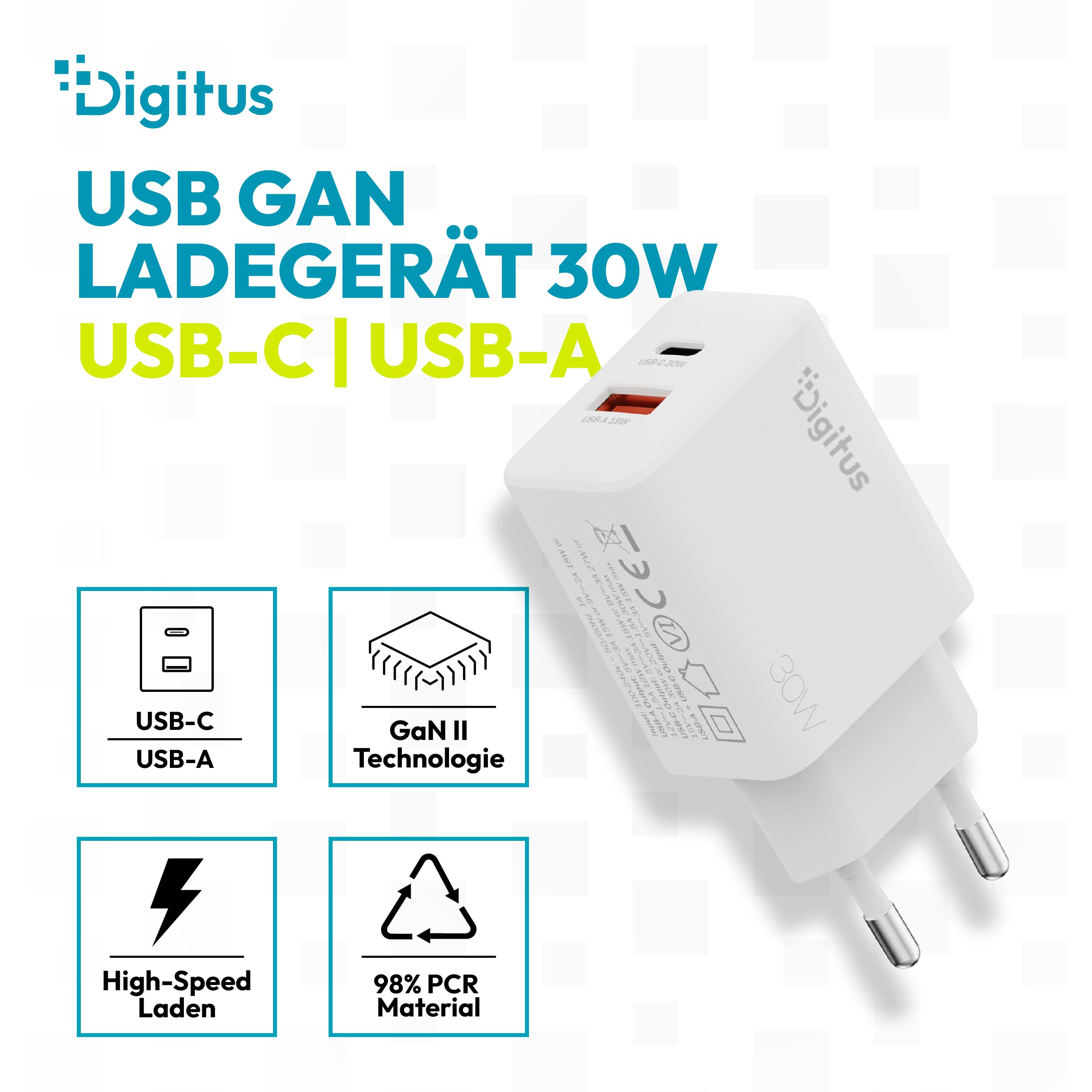 digitus-usb-c-ladeger-t-gan-ii-30w-1x-usb-c-1x-typ-a-2-ports image 2