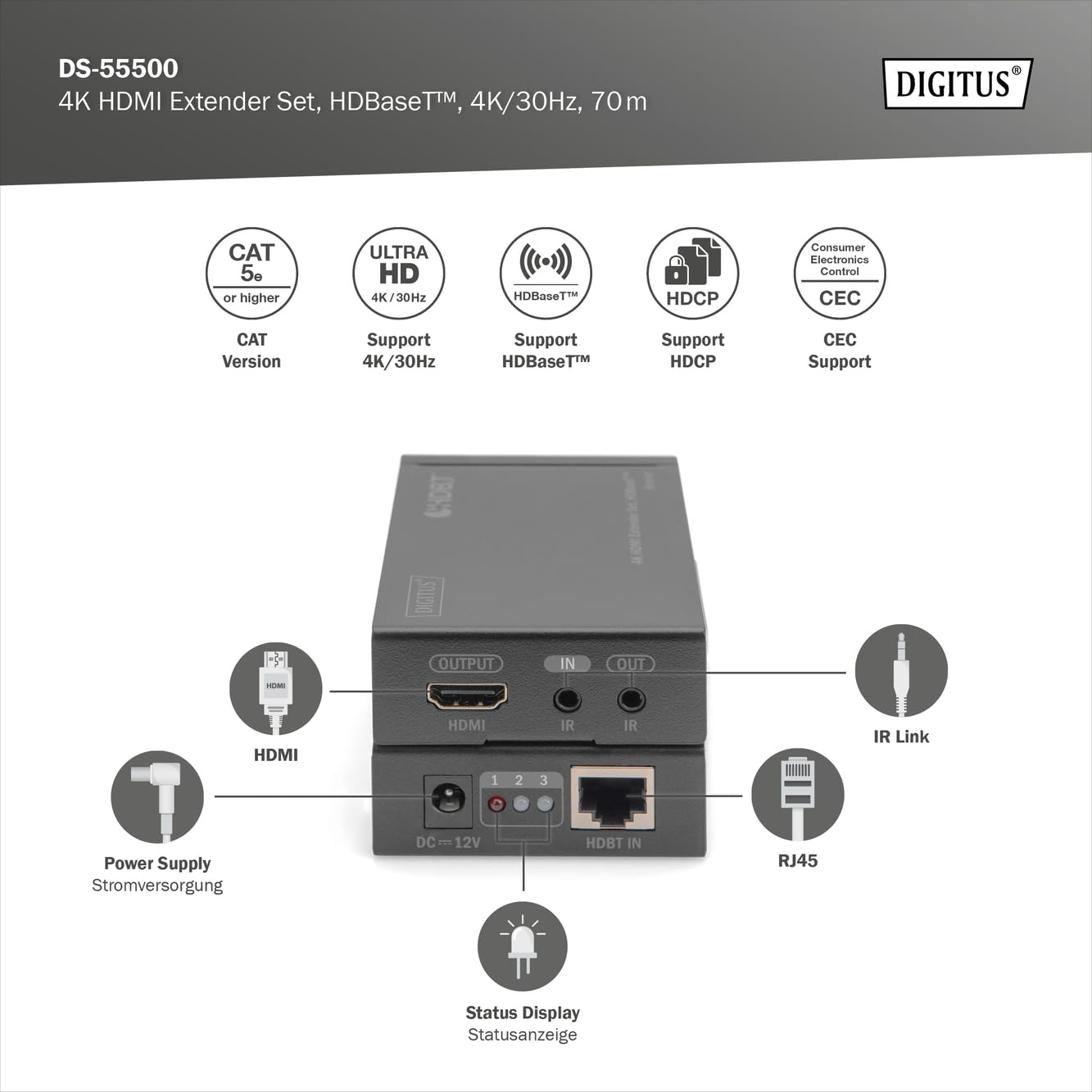 digitus-4k-hdmi-extender-set-hdbaset-70m-cat6-ir image 4