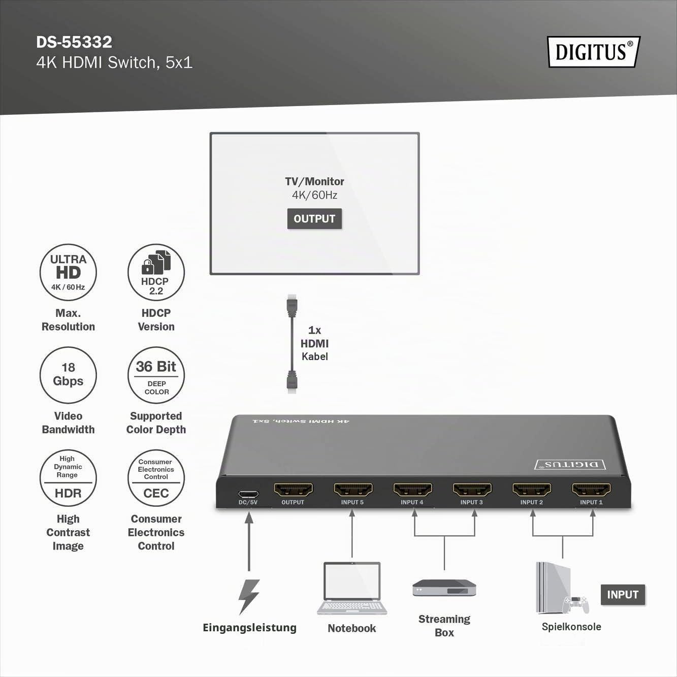 digitus-unique-hdmi-switch-5x1-4k-60hz-uhd-hdr-schwarz image 4