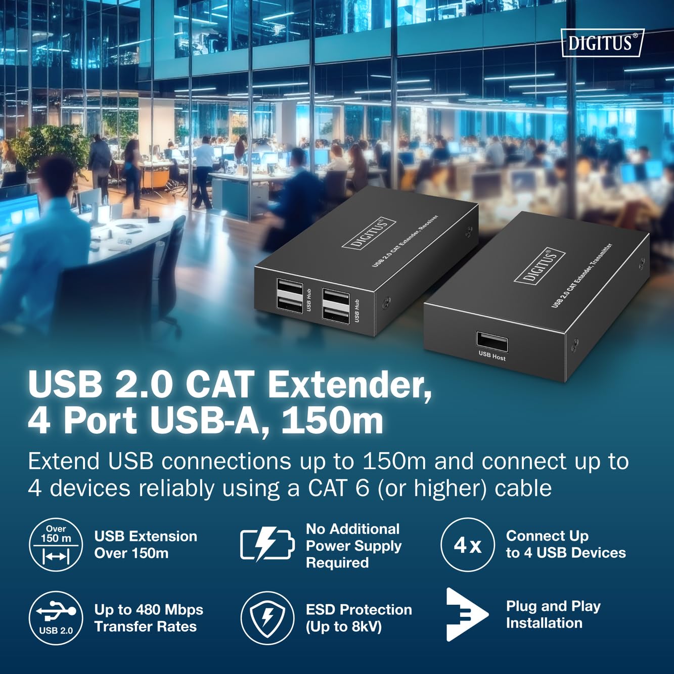 digitus-usb-2-0-cat-extender-150m-4x-usb-a-metall image 2