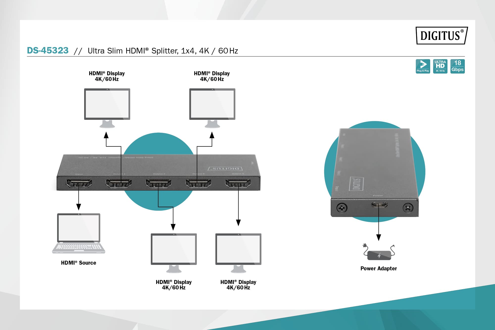digitus-hdmi-splitter-1x4-uhd-4k-60hz-hdmi-2-0-verteiler image 2