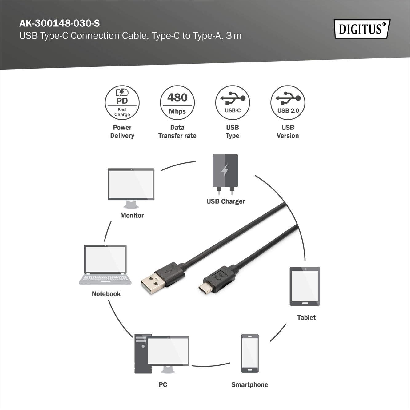 digitus-unique-usb-2-0-kabel-3m-usb-a-auf-typ-c-480-mbit-s image 3
